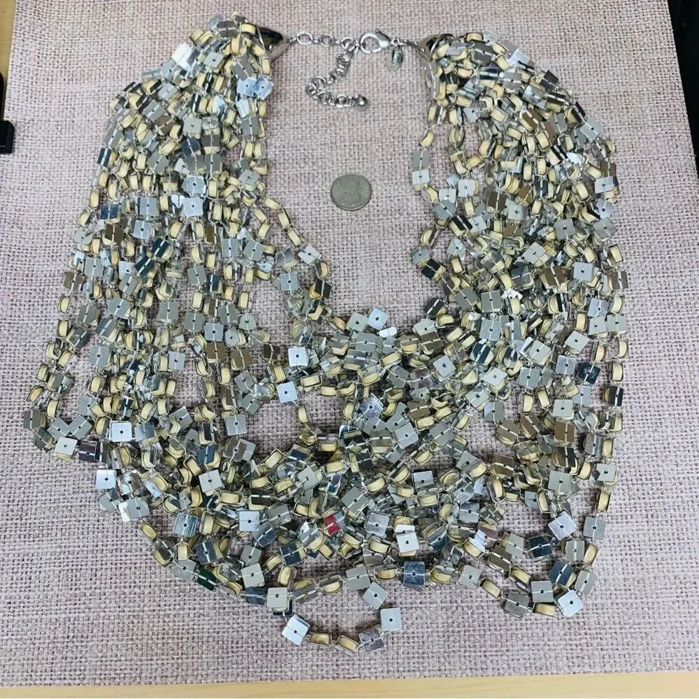 Chicos Wood and Sequin Bead Multi Strand Necklace‎